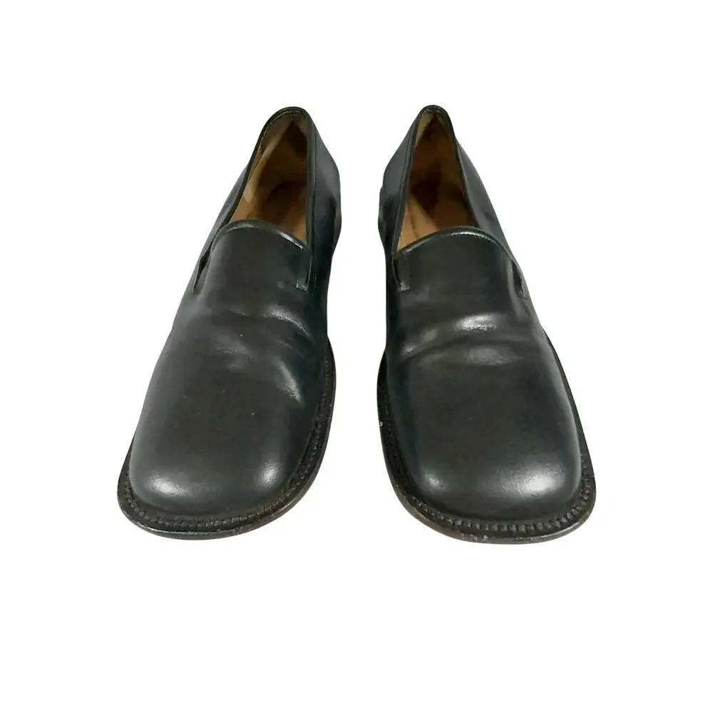 BCBGMAXAZRIA! FAB BLACK GENUINE LEATHER SQUARE TOE, STACK HEELS LOAFERS! SZ 8.5D